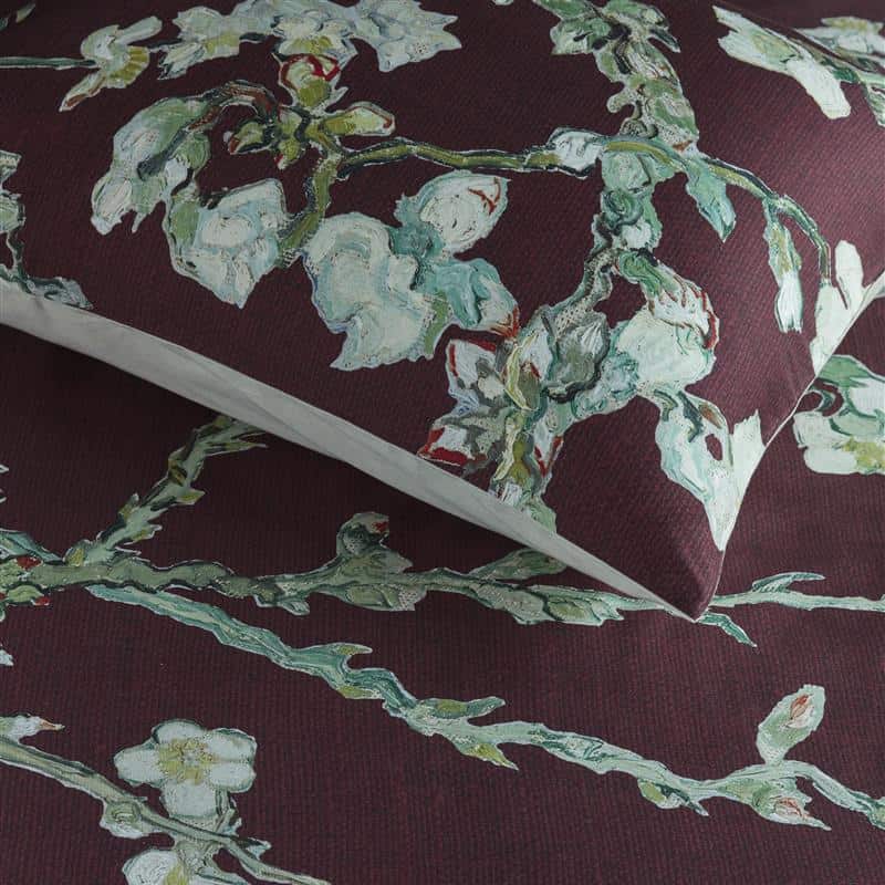Bedding House Van Gogh Blossom Cotton Dark Red Quilt Cover Set (6986005774380)