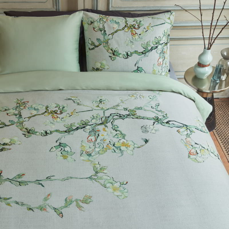 Bedding House Van Gogh Blossom Cotton Sateen Grey Quilt Cover Set (6683628142636)