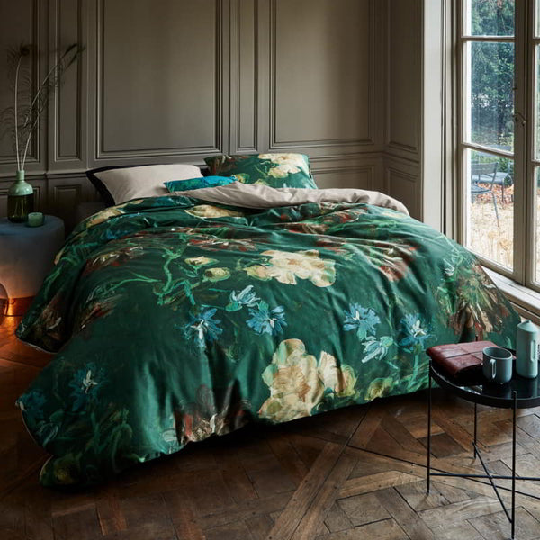 Bedding House Van Gogh Peonies Cotton Sateen Green Quilt Cover Set (6683646656556)