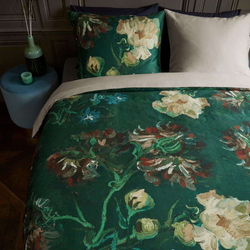 Bedding House Van Gogh Peonies Cotton Sateen Green Quilt Cover Set (6683646656556)