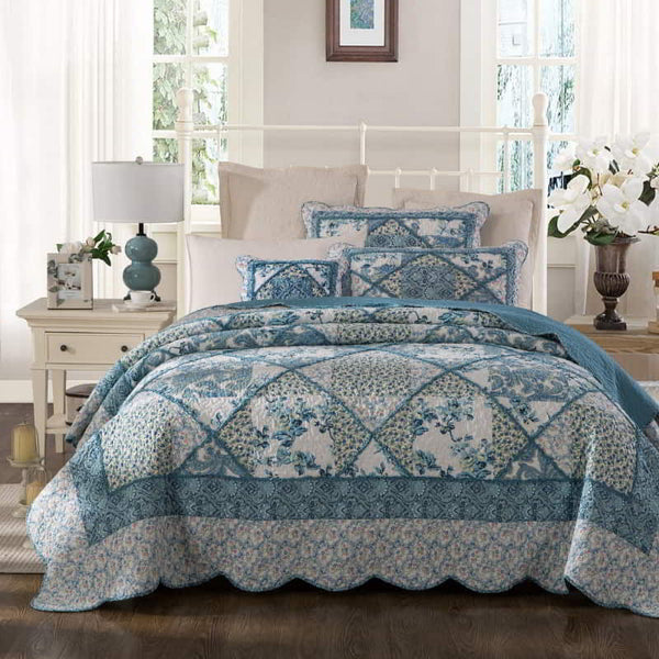 Classic Quilts Blue Bouquet Coverlet Set (6631547732012)