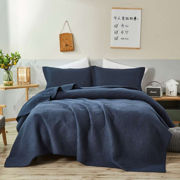 Classic Quilts Diamond Navy Coverlet Set (6855312146476)