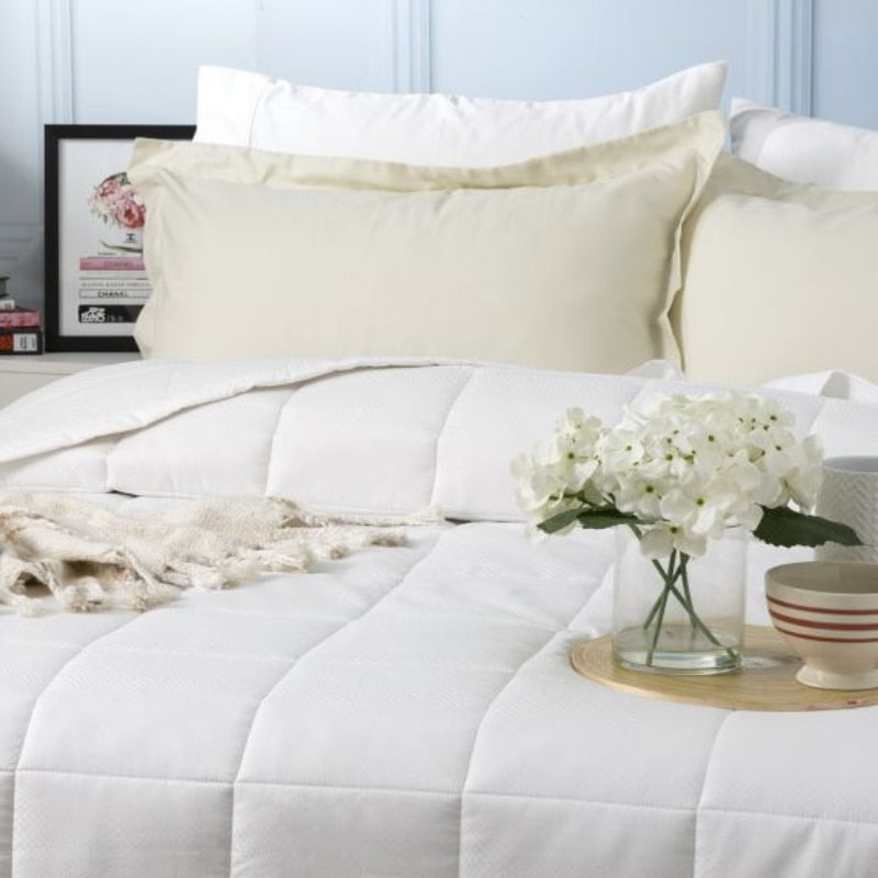 Ddecor Home Checks White 500 Thread Count Jacquard Cotton Comforter Set (6885557665836)