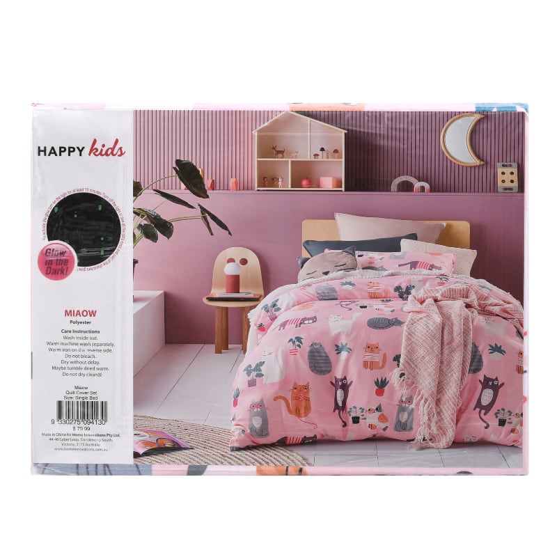 Happy Kids Miaow Glow in the Dark Quilt Cover Set (6917859934252)