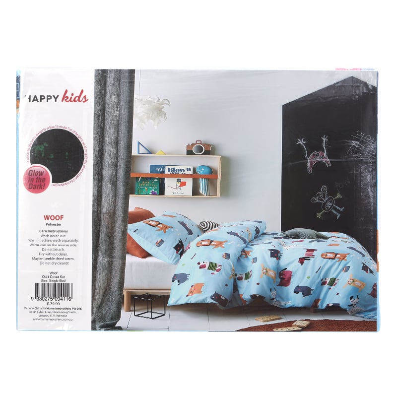 Happy Kids Woof Glow in the Dark Quilt Cover Set (6917872812076)