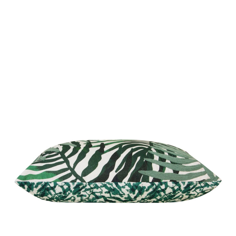 alt="A coastal vibe cushion with captivating double-sided foliage design, crafted from premium soft cotton and featuring impeccable chain-stitched detailing"