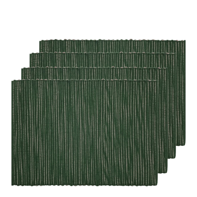 alt="Set of four green placemats featuring a two-toned ribbed design"