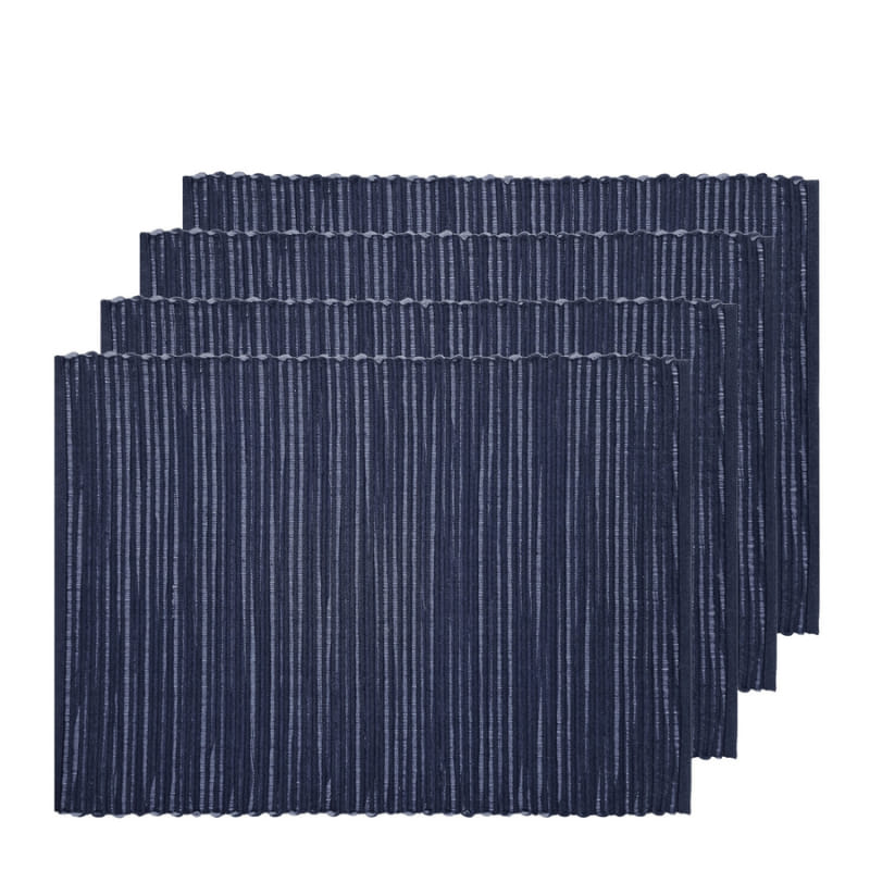 alt="Set of four blue placemats featuring a two-toned ribbed design"