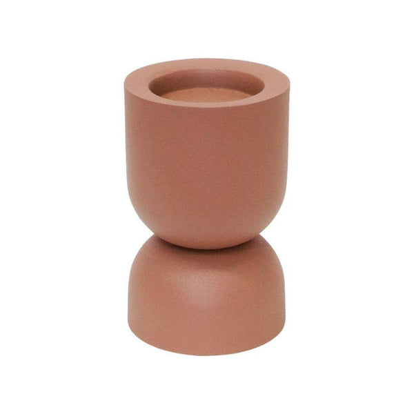 alt="Front details of a plain clay candle holder"