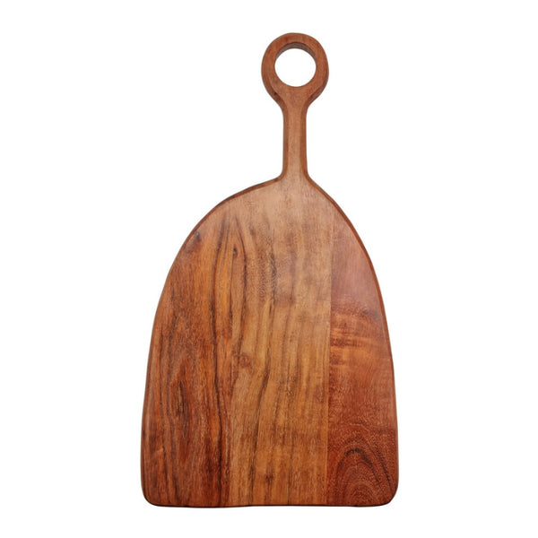 alt="Front details of a chopping board made from acacia wood"