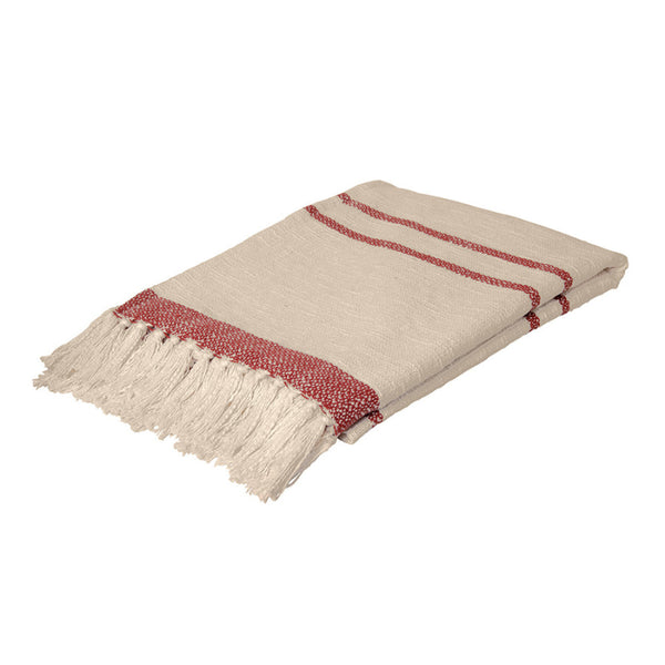  alt="A folded Cassidy Throw with subtle stripe design, tassel accents"