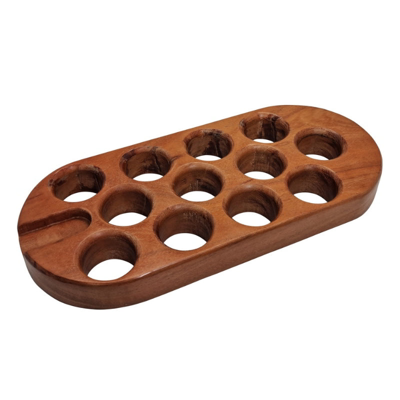 alt="Side view of an egg tray designed in Australia and skilfully handcrafted from acacia wood"