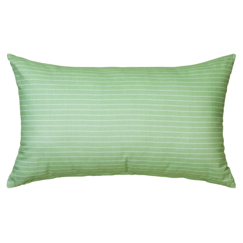 alt="Back details of a green multicoloured cushion inspired by Australian flora and fauna."