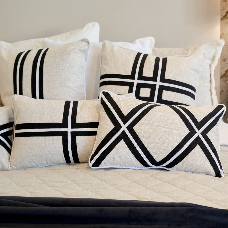 Mirage Haven Ollie Double Cross Black and Silver 30x50cm Cushion Cover