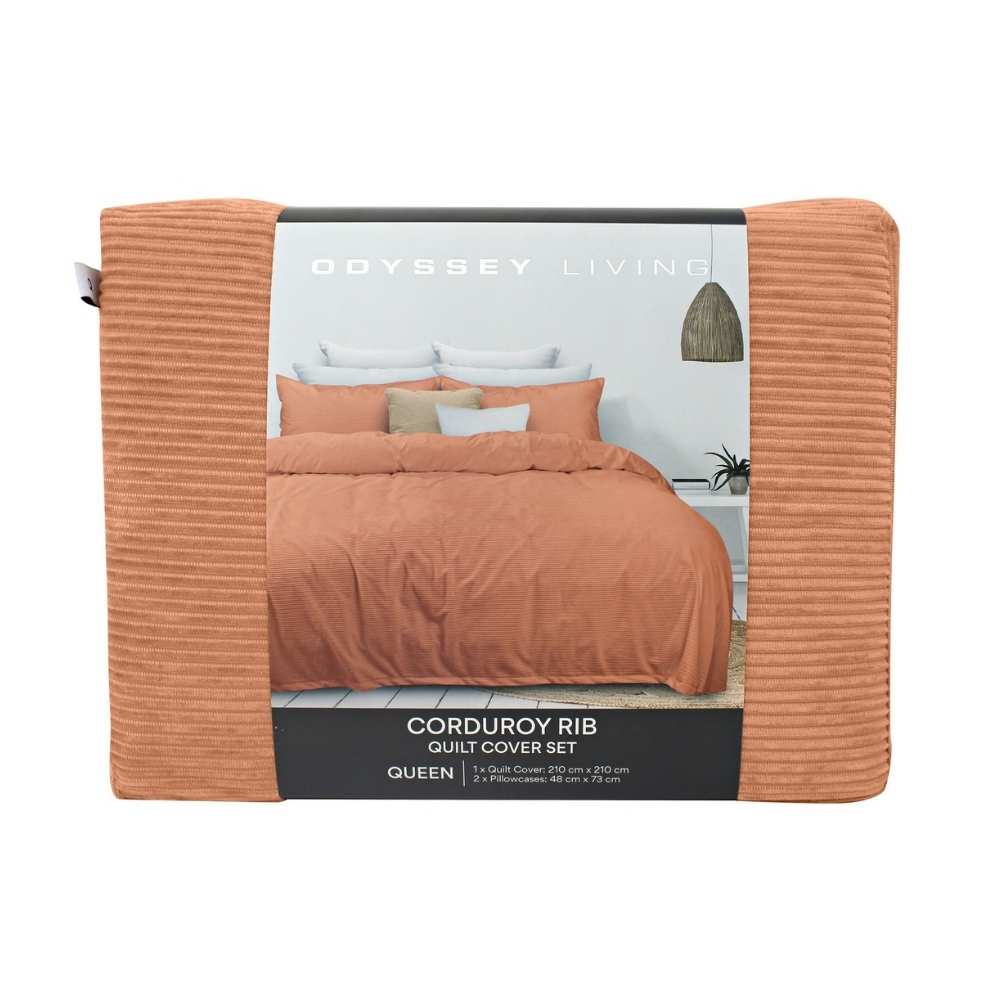 Odyssey Living Corduroy Rib Clay Quilt Cover Set Australia