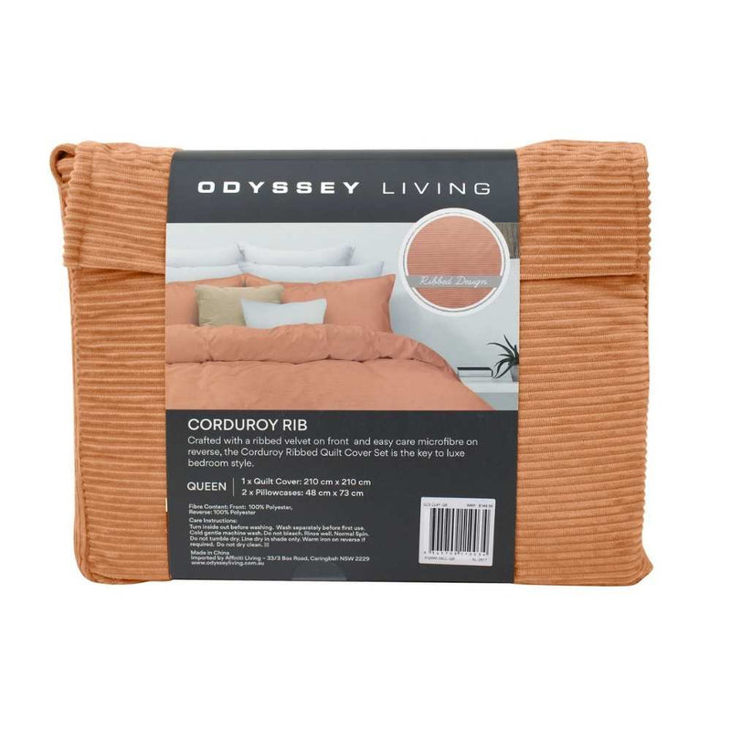 Odyssey Living Corduroy Rib Clay Quilt Cover Set (6871275995180)