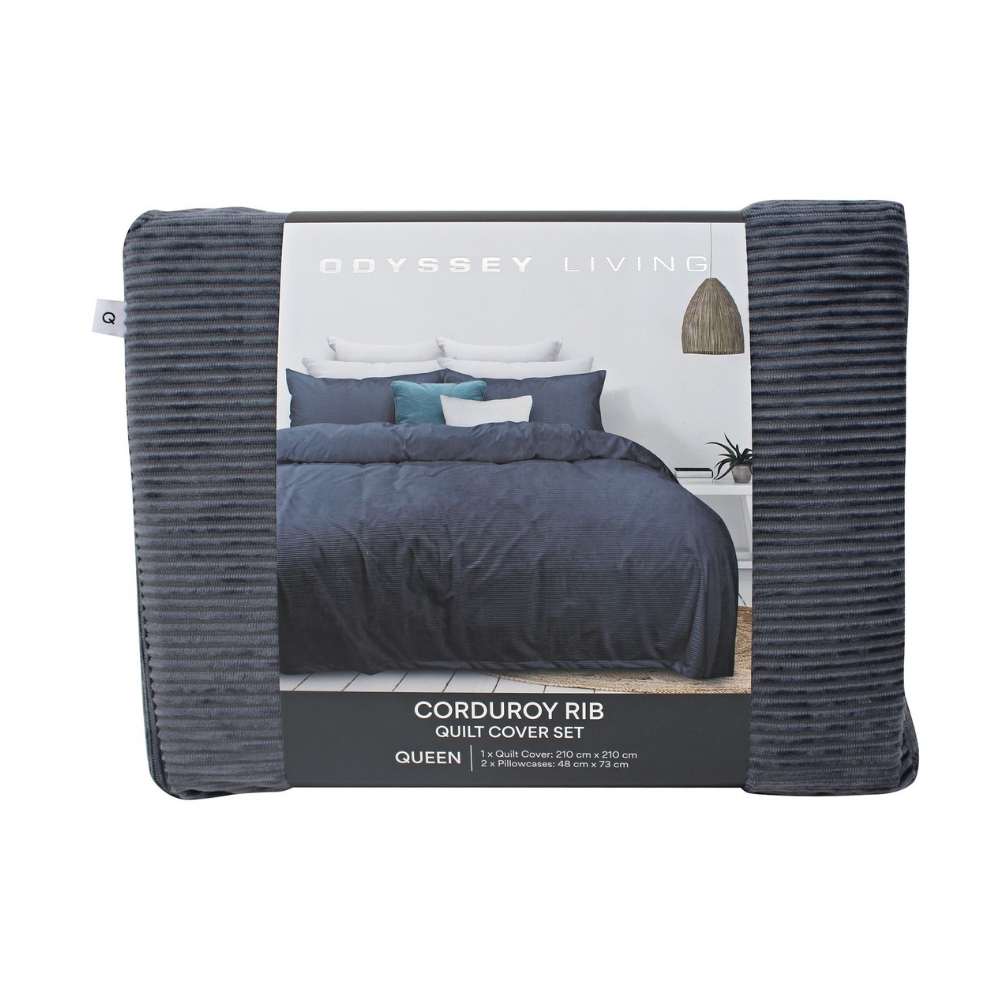 Odyssey Living Corduroy Rib Storm Quilt Cover Set Australia
