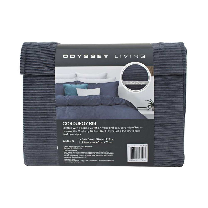 Odyssey Living Corduroy Rib Storm Quilt Cover Set (6871278485548)