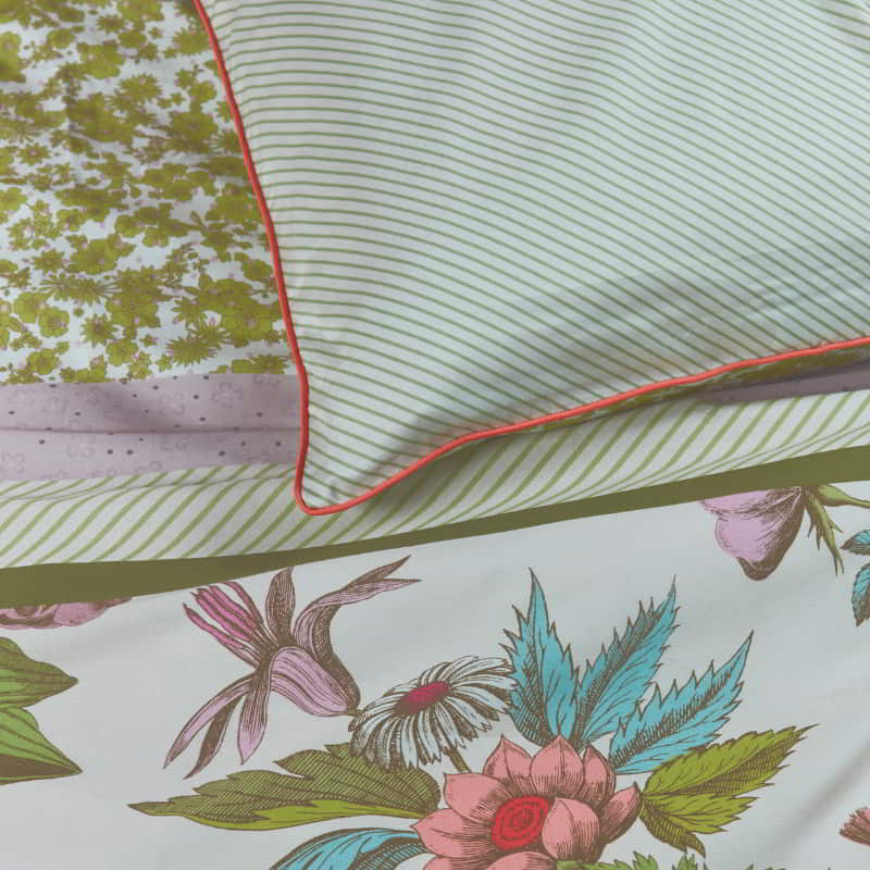 Oilily Line Flower Cotton Sateen Multicoloured Quilt Cover Set (6683675361324)