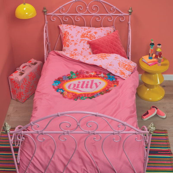 Oilily Prom Flowers Cotton Pink Quilt Cover Set (6683670872108)