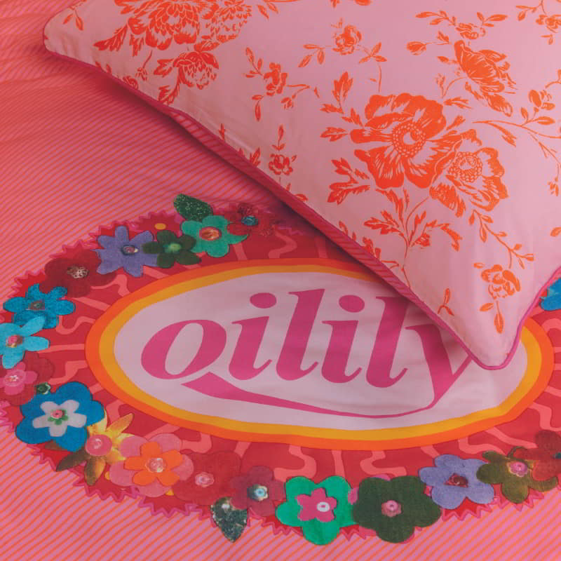 Oilily Prom Flowers Cotton Pink Quilt Cover Set (6683670872108)