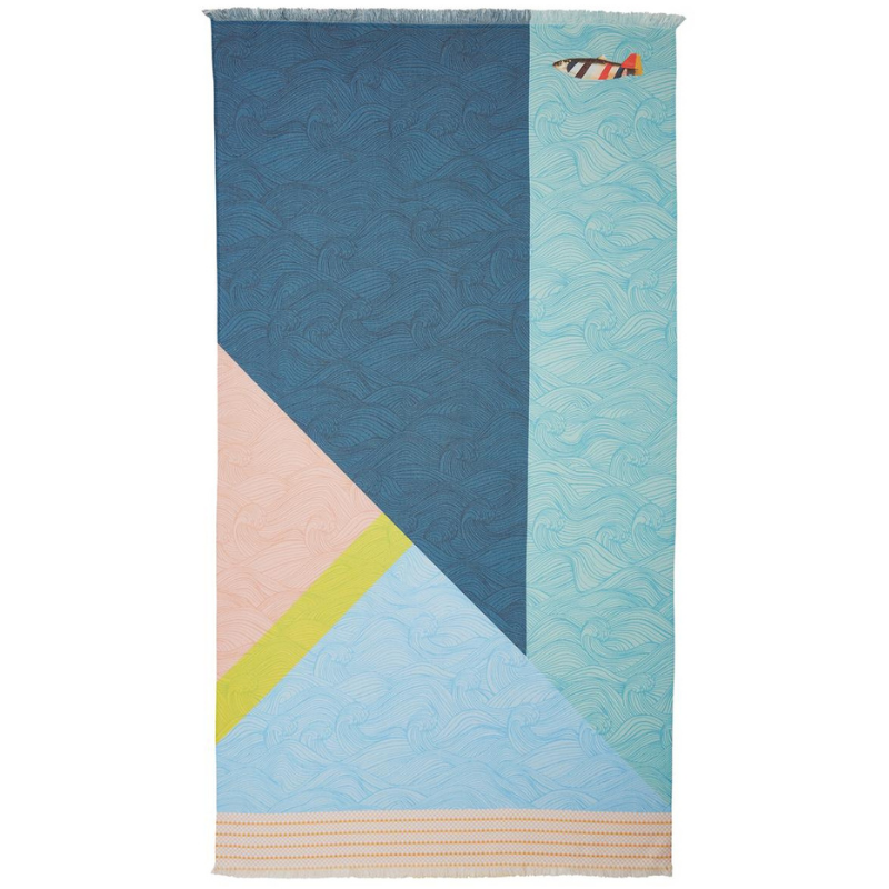 Oilily Stormy Waves Printed Cotton Beach Towel (6683647049772)