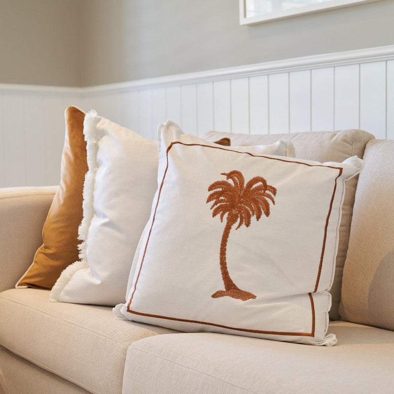 Mirage Haven Cove Palm Tree Brown and White 50x50cm Cushion Cover