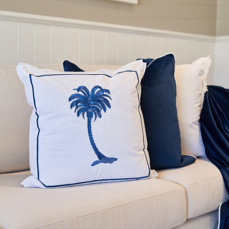 Mirage Haven Ceanna Palm Tree Blue and White 50x50cm Cushion Cover