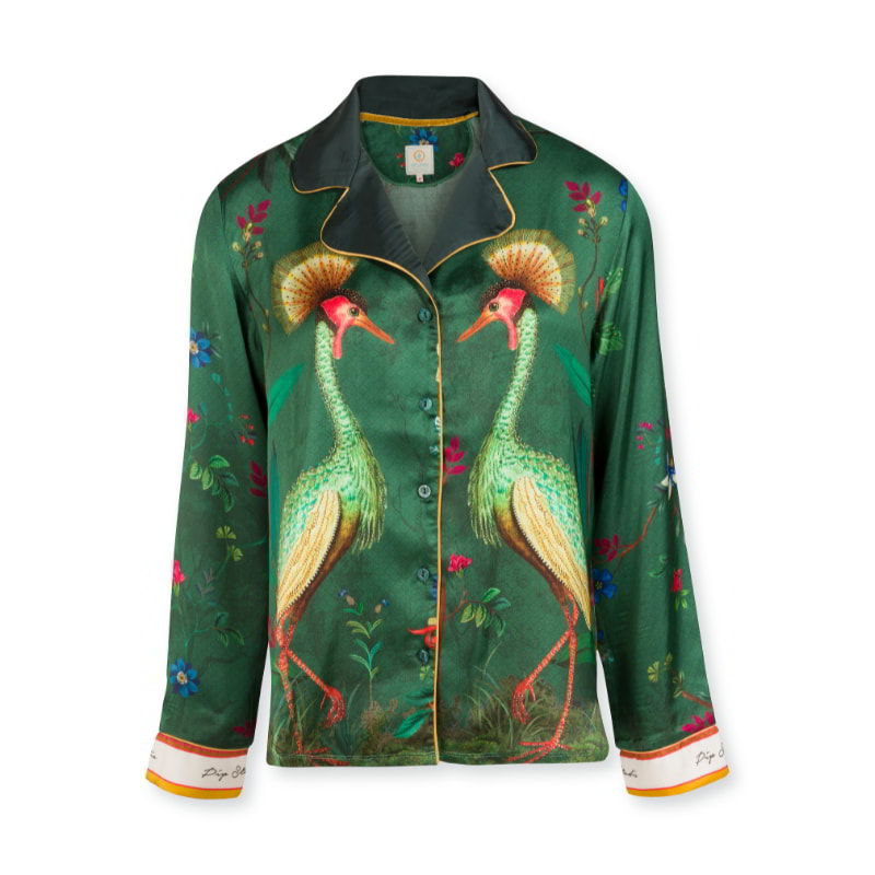 PIP Studio Birds In Love Flos Green Long Sleeve Shirt (6752905101356)