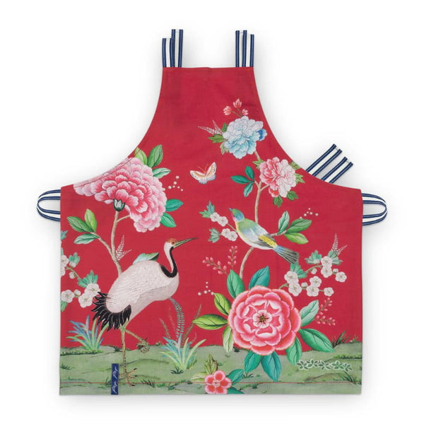 PIP Studio Blushing Birds Cotton Red Apron (6988722995244)