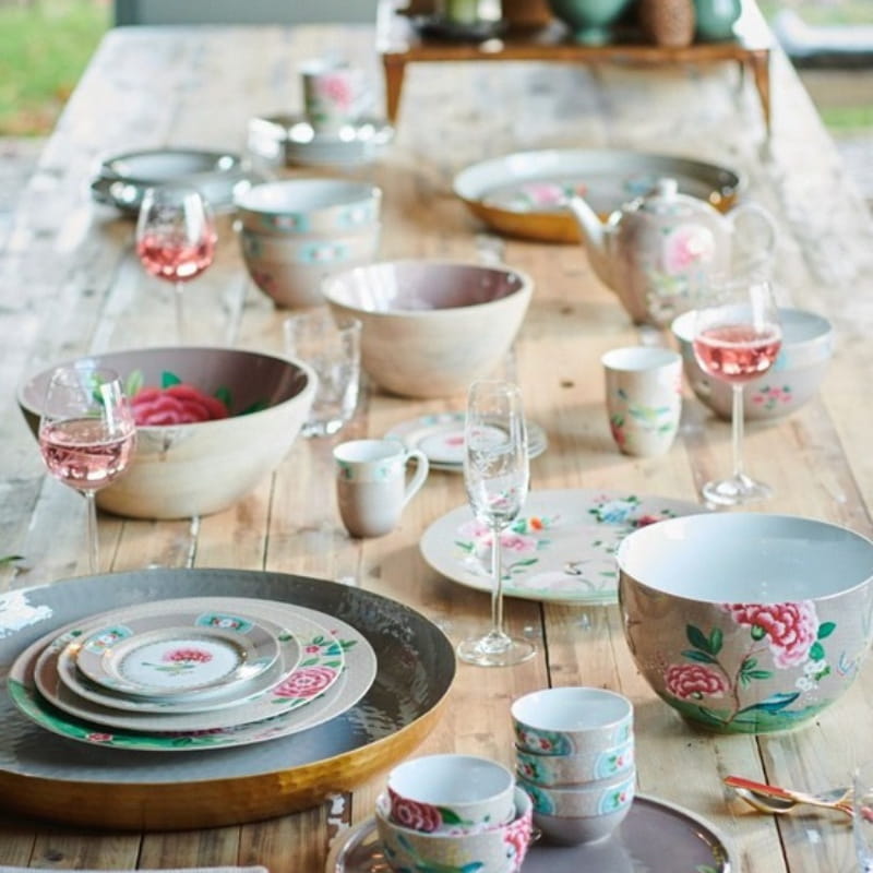 PIP Studio Blushing Birds Porcelain Khaki 280ml Tea Cup and Saucer Set of 2 (6988765397036)