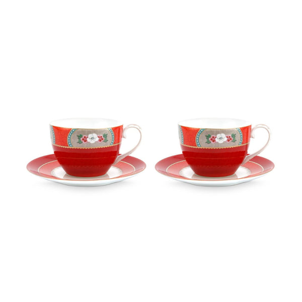 PIP Studio Blushing Birds Porcelain Red Tea Cup and Saucer Set of 2 (6988843253804)