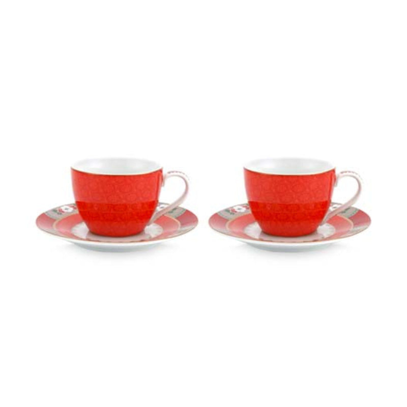 PIP Studio Blushing Birds Red Espresso Cup and Saucer Set of 2 (6988828770348)