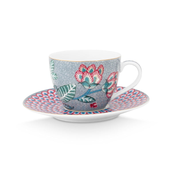 PIP Studio Flower Festival Light Blue Espresso Cup and Saucer (6983342620716)