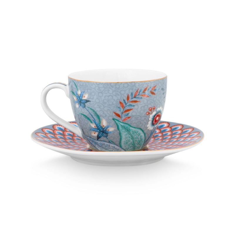 PIP Studio Flower Festival Light Blue Espresso Cup and Saucer (6983342620716)
