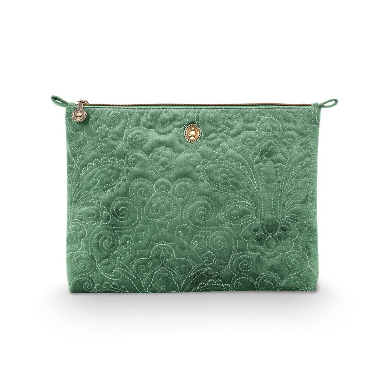 PIP Studio Green Large Quilted Velvet Flat Cosmetic Pouch (6981159747628)