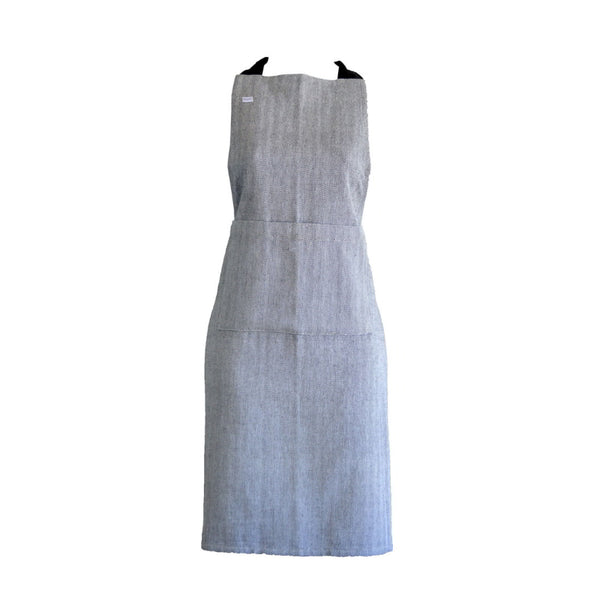 Elegant RANS Herringbone Black Apron with V-shape pattern, adjustable neck strap, and durable design for a chic cooking experience.