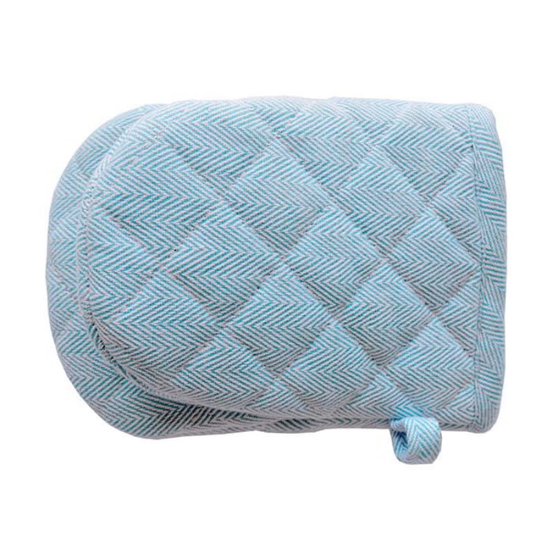 RANS Herringbone Blue Mini Gloves Set of 2, featuring a chic V-shape design, ideal for safe and stylish cooking.