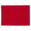 Elegant red placemat designed to enhance dining aesthetics with its sophisticated hemstitch.