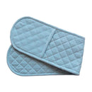 Blue double mitt featuring a stylish herringbone design, providing heat protection and easy access with a hanging loop.