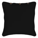 A black cushion cover adorned with a button, ideal for creating a fashionable and welcoming atmosphere in your living area.
