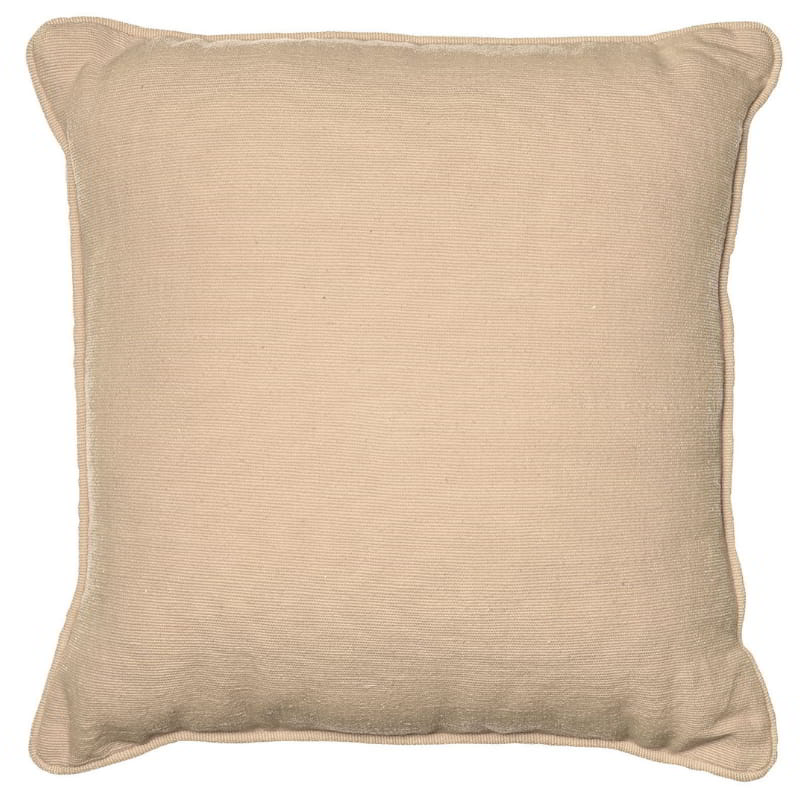 A taupe cushion cover highlighting its adaptable design that adds comfort and sophistication to interiors.