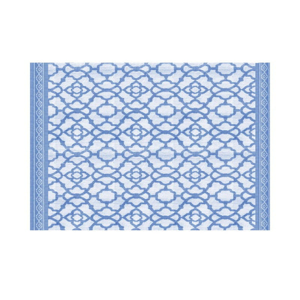 A stylish indigo placemat featuring a geometric design, perfect for elevating dining experiences.