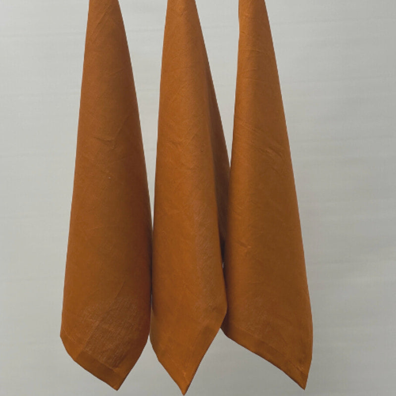 RANS Cambrai Linen Terracota Tea Towels Set of 3, combining elegance and absorbency, ideal for drying dishes and maintaining cleanliness.