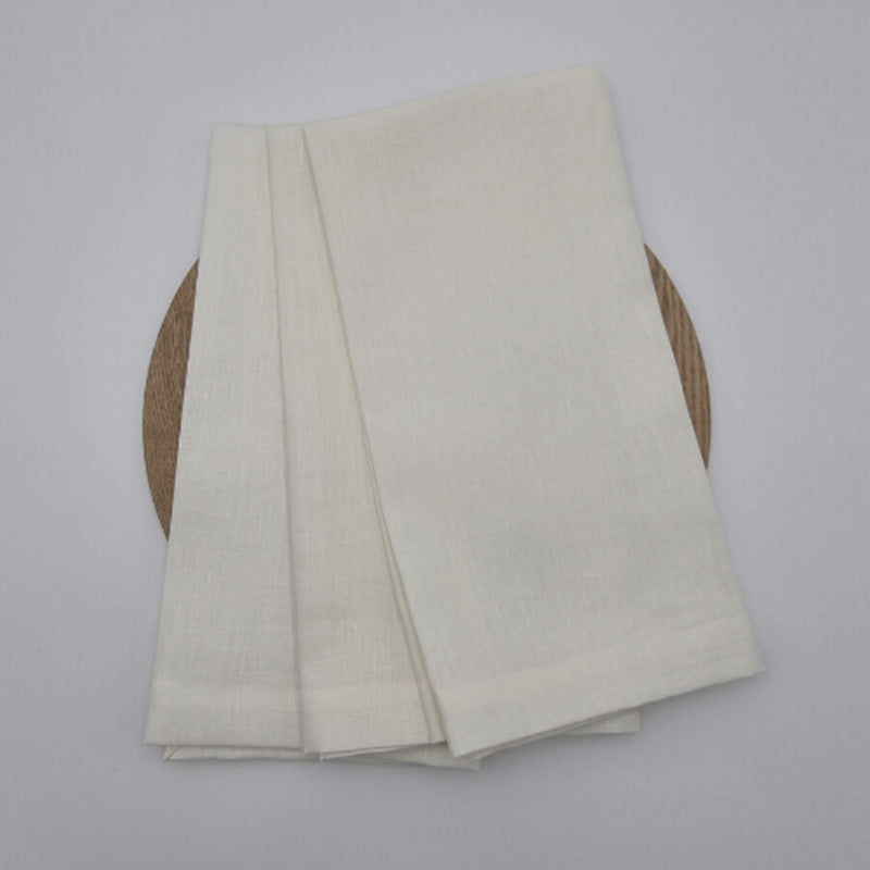 Set of 3 RANS Cambrai Linen White Tea Towels, soft, absorbent, and stylish, perfect for enhancing kitchen functionality and decor.