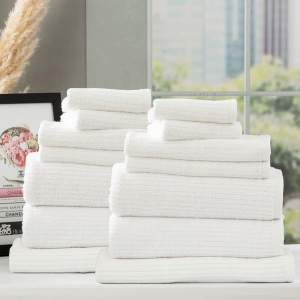 Renee Taylor Cobblestone 14 Piece White Towel Pack (6624896679980)