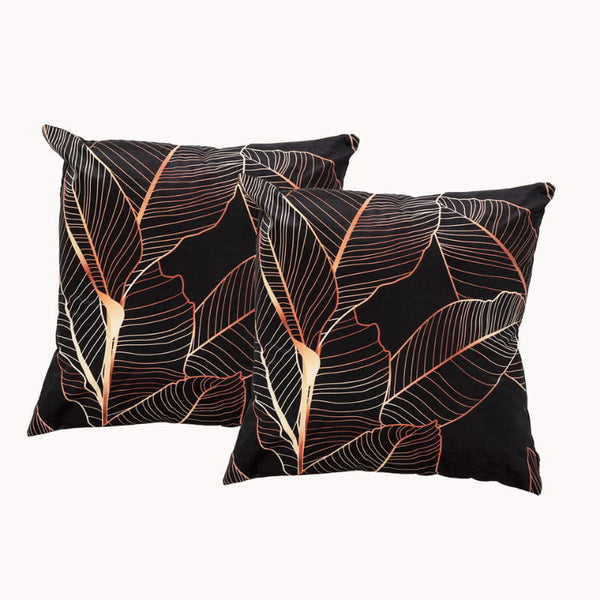 Renee Taylor Poly Velvet Printed Leaf 50x50cm Twin Pack Filled Cushion (6626541174828)