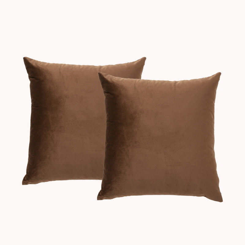 Renee Taylor Poly Velvet Printed Toffee 50x50cm Twin Pack Filled Cushion (6626560966700)
