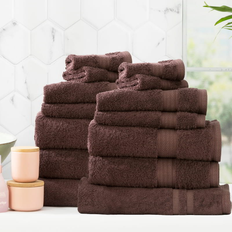 Renee Taylor Stella 14 Piece Cocoa Towel Pack (6625265516588)