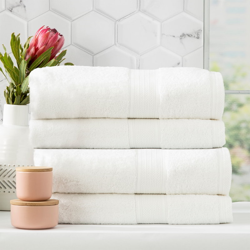 Renee Taylor Stella 4 Piece White Bath Towel Pack (6625241694252)